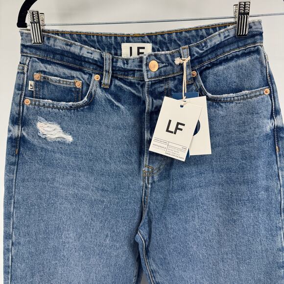 Lovers + Friends Ryan High Rise Straight Jeans Womens 28 NWT Distressed Med Wash - Picture 3 of 12